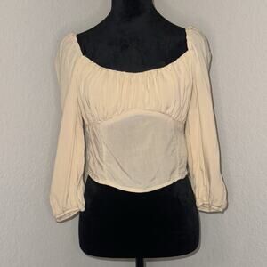 Urban Outfitters Peasant Top Women’s Medium Beige Puff Sleeve Smocked Cropped